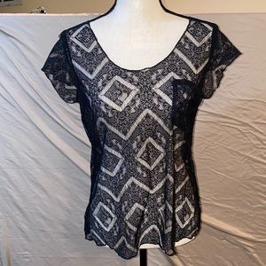 Urban Outfitters Kimchi Blue Lace Short Sleeve Shirt in Black in Women’s Size M